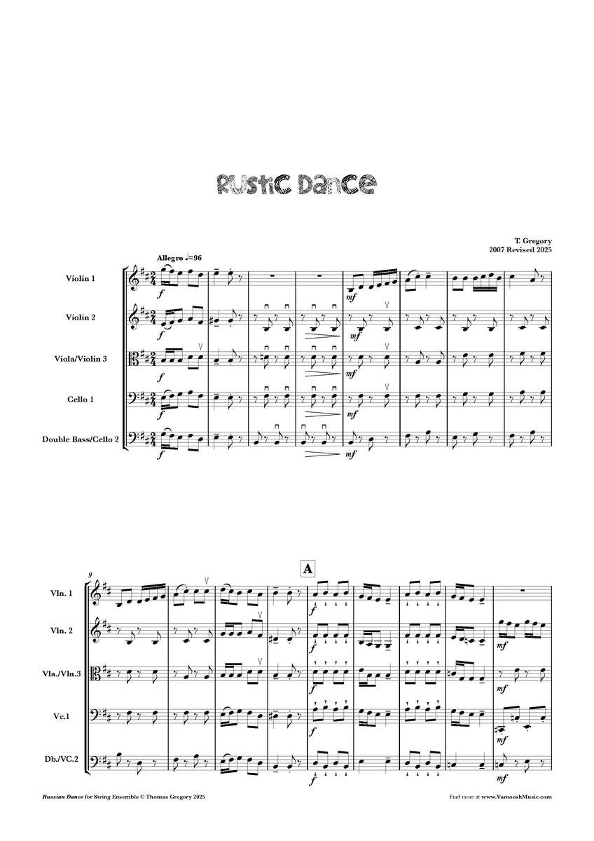 Rustic Dance for String Ensemble by Thomas Gregory (PDF) – Vamoosh Music